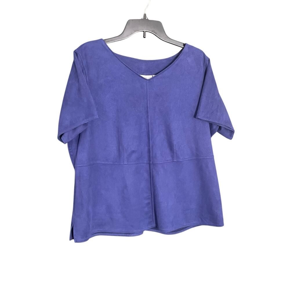Vintage Kathy Ireland Plus Polyester Faux Suede Purple Short-Sleeve Top Size X